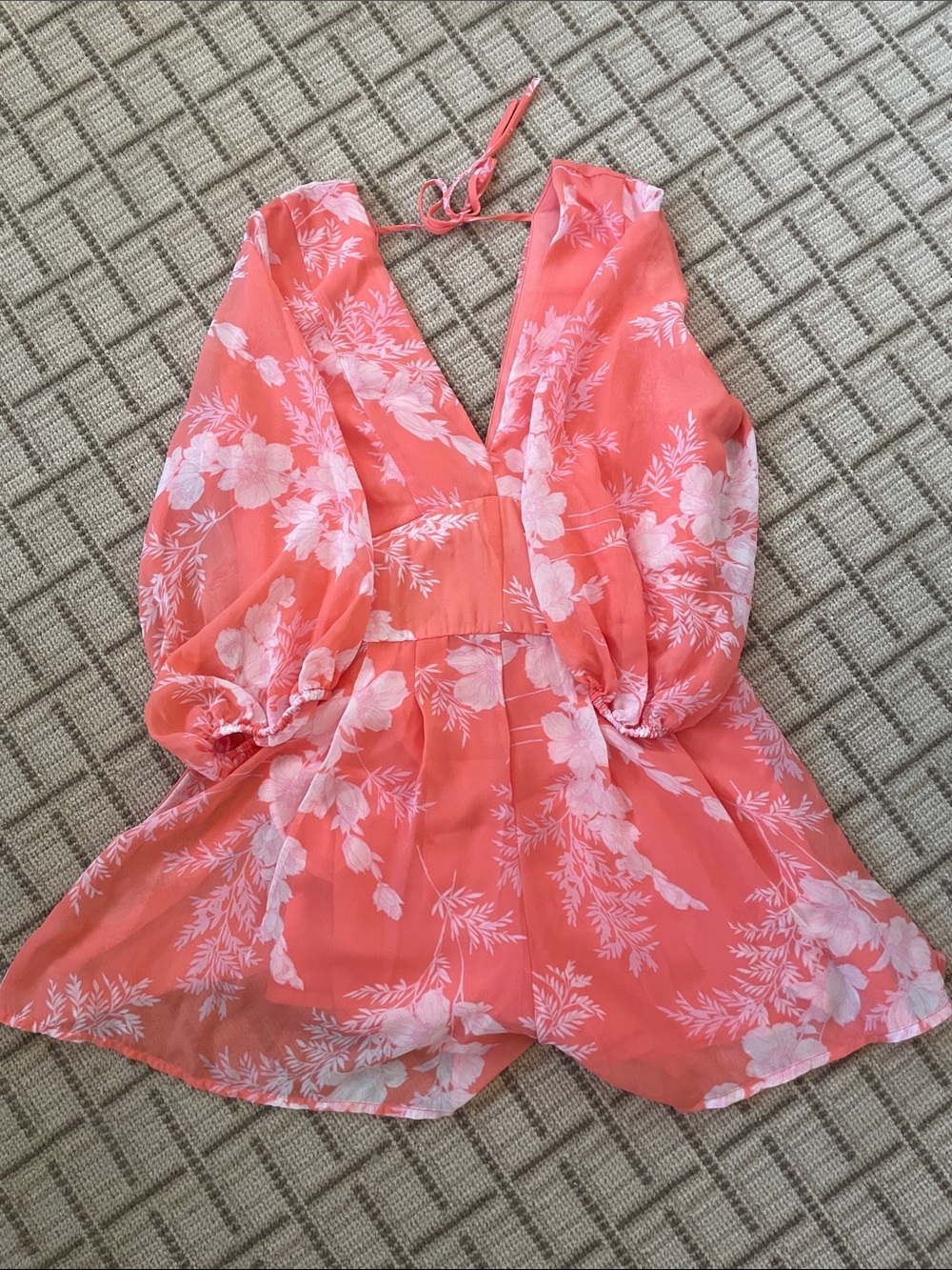 Francesca's Collections Coral Pink Floral Romper